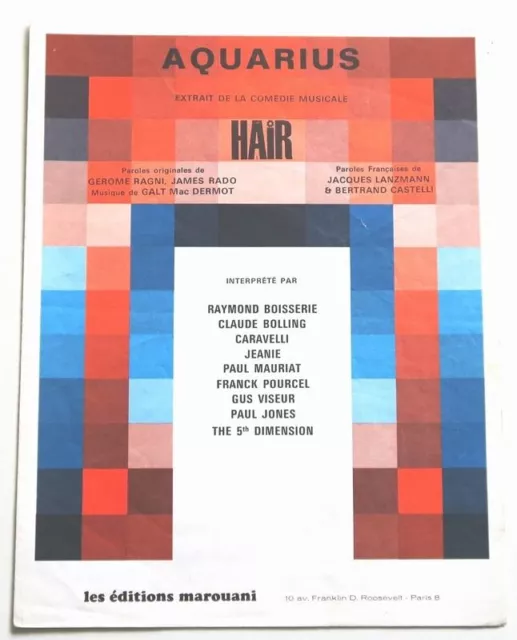 Partition vintage sheet music AQUARIUS : Hair * 70's Mauriat Bolling