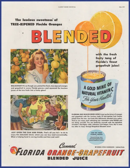 Vintage 1947 FLORIDA Canned Orange-Grapefruit Juice Citrus Commission Print Ad