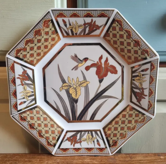 Japanese Porcelain Decorative Plate Flowers and Hummingbird Seizan