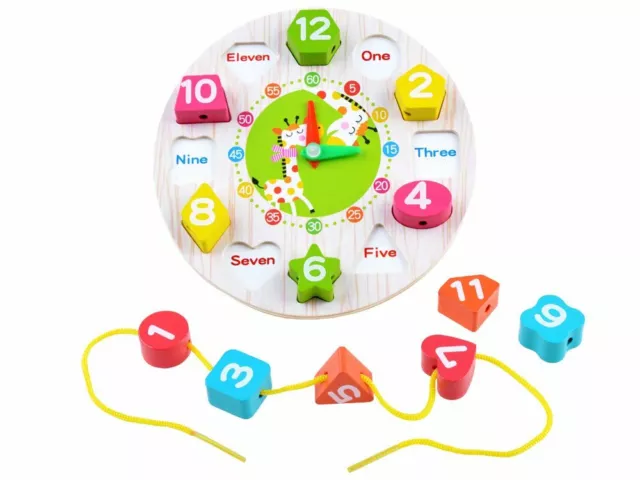 Lernuhr Holzuhr Zeigern Uhr Lern Zahlen aus Holz Sortierspiel JO