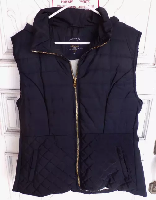 Cavalini Original Black Hooded Zip Up Vest w/White Sherpa Lining Size L in EUC