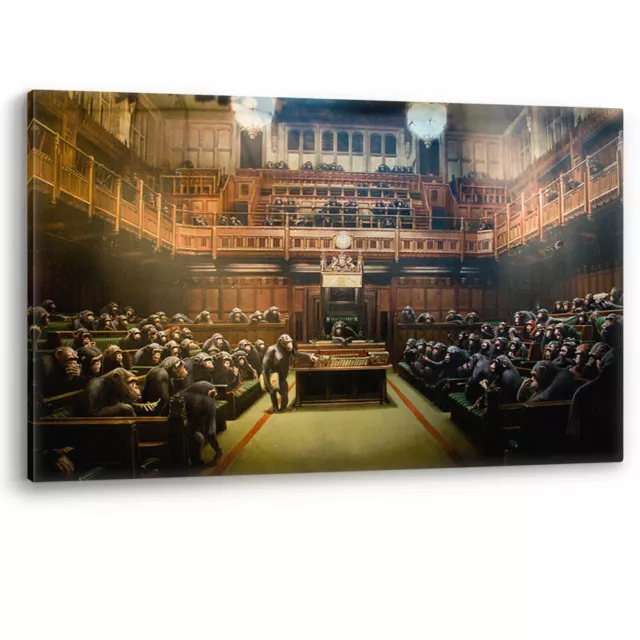 Banksy Monkey Devolved Parliament Art Canvas Wall Art Picture Print Large Sizes