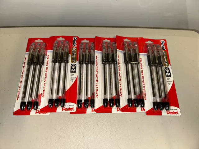 Lot Of 6 NEW Pentel RSVP 3-PACK Ballpoint Pen BLACK Medium Point