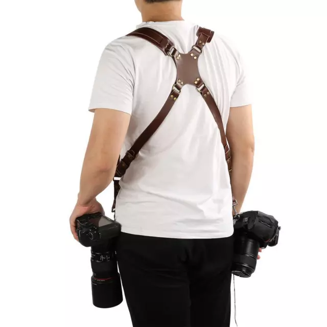 Dual Leather Rivet Camera Strap - Adjustable Shoulder Harness Accessory