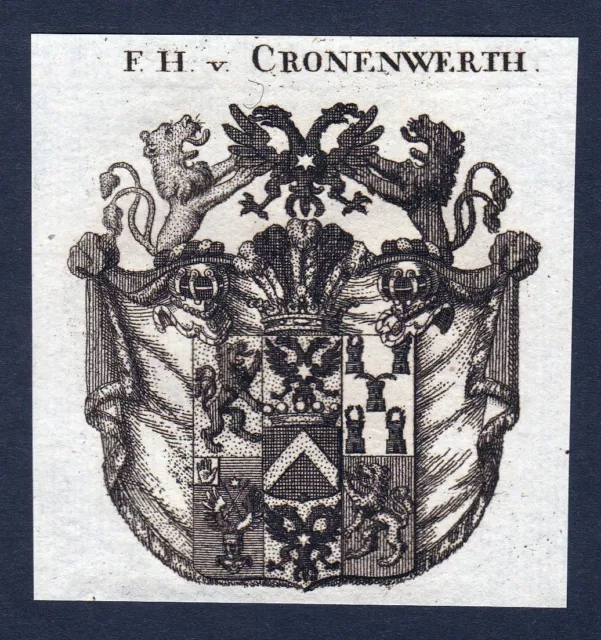 Env. 1820 Cronenwerth Armoiries Adel Coat De Arms Gravure sur Cuivre Ancien