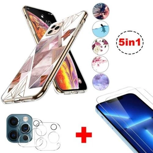 Coque IPhone 13 / 13 Pro / Mini / Pro Max + 2 Verres Trempés - Silicone Transparent, Magnétique, Anti-choc - Neuf