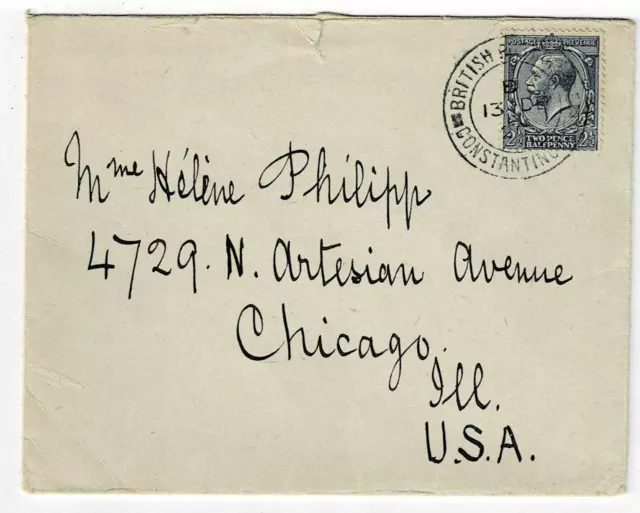 British Offices in Levant 1920 Constantinople cancel on cover to U.S., SG Z192