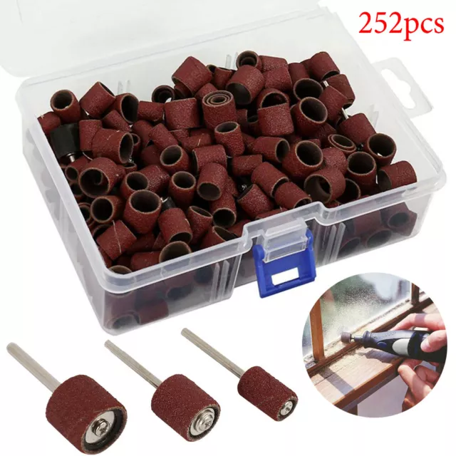 252Pcs Sanding Bands Drum Set Sleeve Grit Mandrel For Dremel Rotary Tools Kit