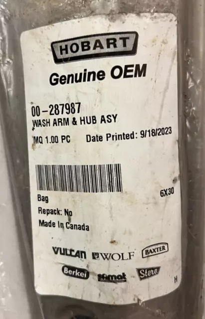New OEM Genuine Hobart 00-287987 Wash Arm Hub Assemby Fits AM14 & UW50 3