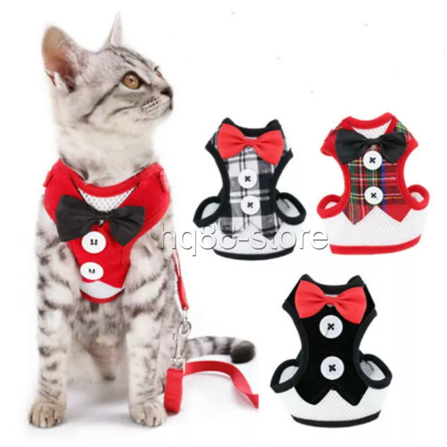 Bow tie Breathable Small Dog Cat Pet harness Vest Collar Chest Strap Leash M/L