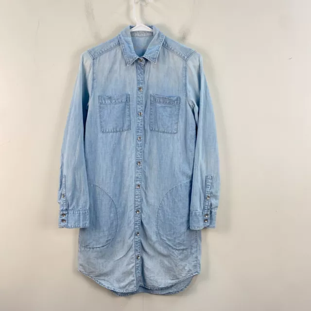 Gap Womens XS Shirt Dress Tunic Blue Jean Denim Button Long Sleeve Cotton 10739