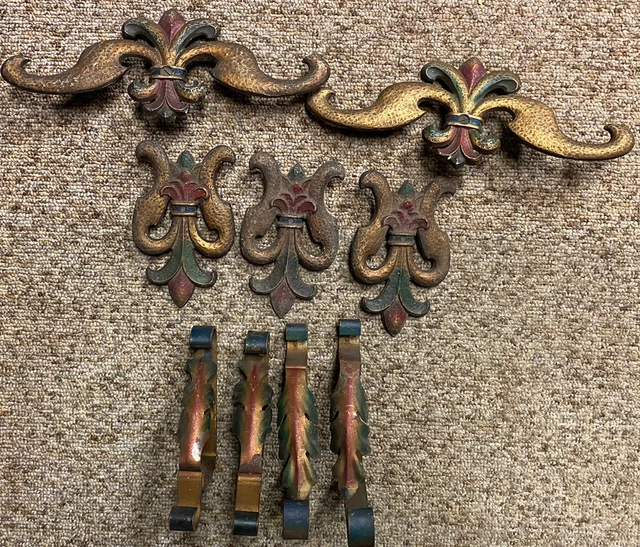 Victorian Art Nouveau Paint Cast Iron Drapery Tie Backs / Curtain Rod Brackets