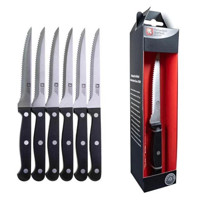 RICHARDS SHEFFIELD DELUXE Steak Knife Set Stainless Steel Blade 6pcs