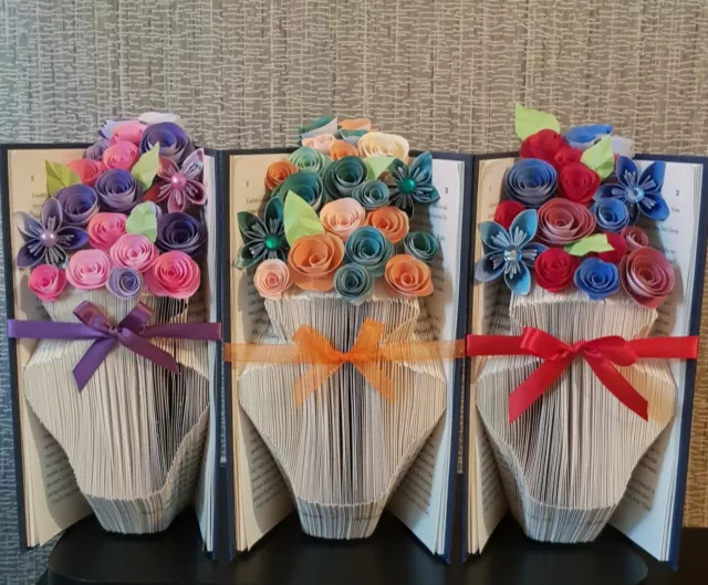 Folded book art vase with paper flowers