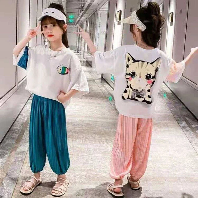 T-Shirt E Pantaloni 2pc Paillettes Cartoon Top Casual Abiti Set Abito