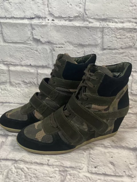 Ash Womens Lace Wedge Camouflage camo High Top Sneakers Suede shoes Sz 40