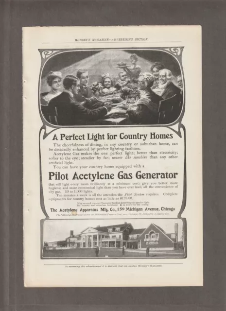 1903 Pilot ACETYLENE GAS GENERATOR Magazine AD~Apparatus/Chicago~SUSANNA COCROFT