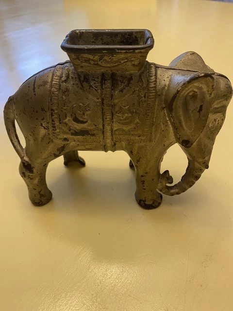 Old Cast Iron Circus Elephant Coin Bank With Moon/Star Blanket