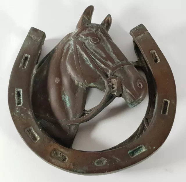 Antique Solid Brass Horse Head And Horseshoe Door Knocker