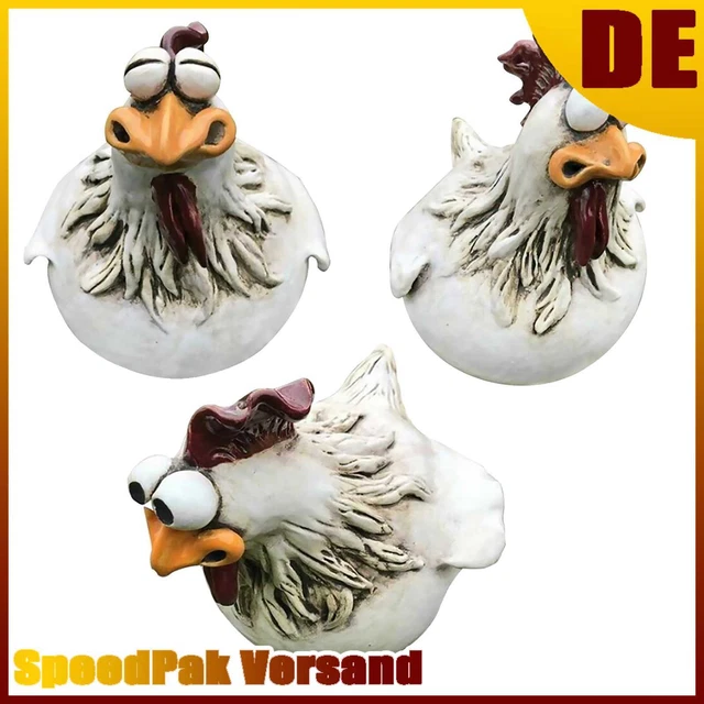 NEU Chicken Fence Statues - Funny Big-Eyes Hen Sculpture Resin Craft Ornament De