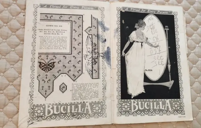 1916 Antique Bucilla Blue Book Novelty& Filet Crochet Pattern Book Vol 6