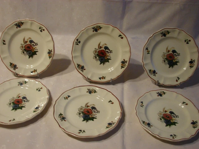 Six assiettes dessert bleu lagon Porcelaine L'Amandinoise - Le Grenier
