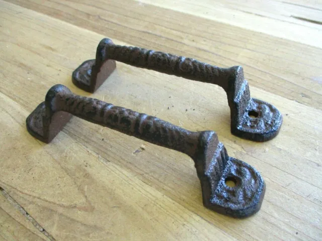 10 Cast Iron RUSTIC Barn Handle Gate Pull Shed Door Handles Fancy Drawer Pulls 3