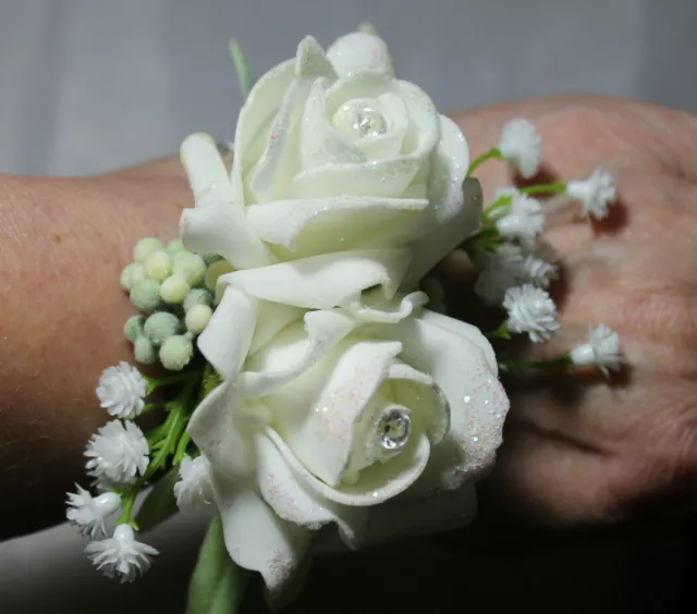 Prom Wedding  Flower Wrist Corsage Ivory White