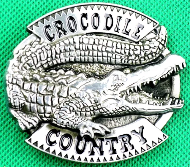 Belt Buckle "CROCODILE COUNTRY" Fit 4 cm Wide Belt, DIY, Custom Metal Casting.