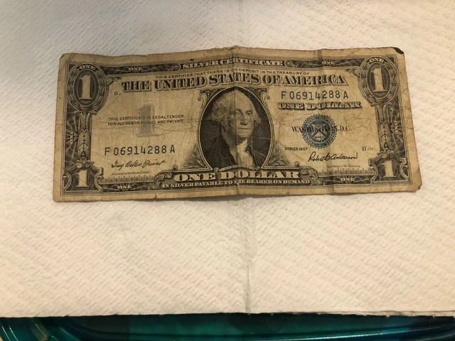 1957B One Dollar ($1) Bill Clean Circulated Silver Certificate Blue Seal 1 NOTE