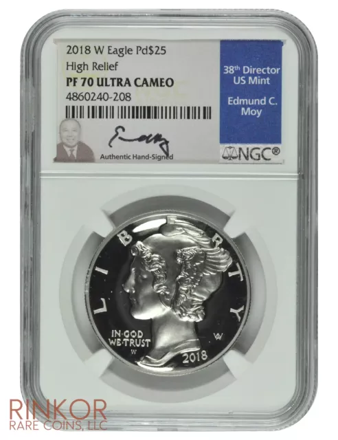 2018-W Palladium Eagle Moy Signature 1oz High Relief Pd$25 NGC PF 70