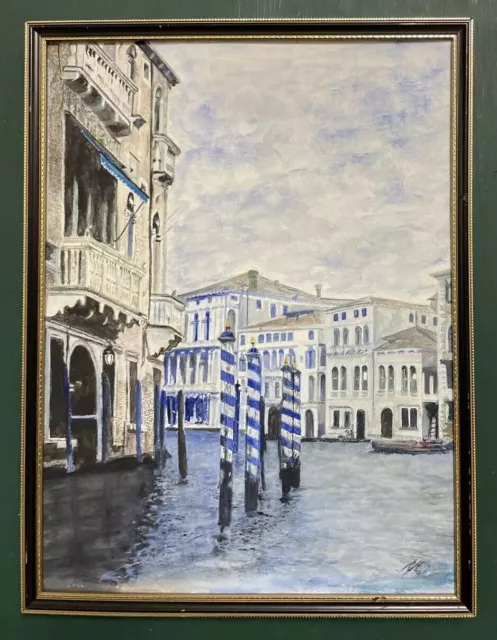 Original Mid Century Modernist Watercolour Gouache Painting Of Venice, Signed