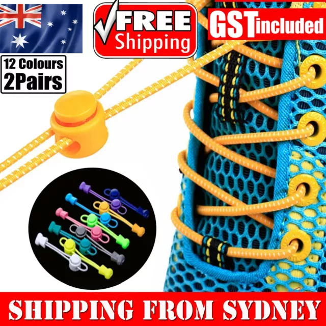 2-Pairs No Tie Shoelaces Elastic Lock Shoe Laces For Adults Kids Sports Sneaker