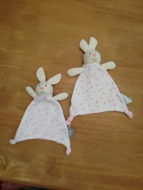 Lot 2 Doudou Mes Petits Cailloux Tom Et Zoé Lapin Plat Rose Blanc Cœur coeur