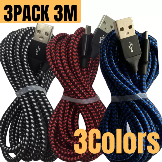 3X Braided 3M Fast USB Charger Cable For iPhone 12 11 Xs 8 7 Charging Data Cord