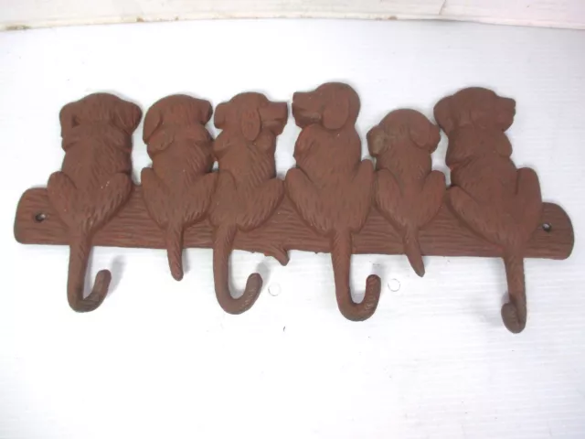 Vintage Cast Iron 6 Dogs Wall Hanger Hooks  - Hat Bag Coat Leash Keys Holder