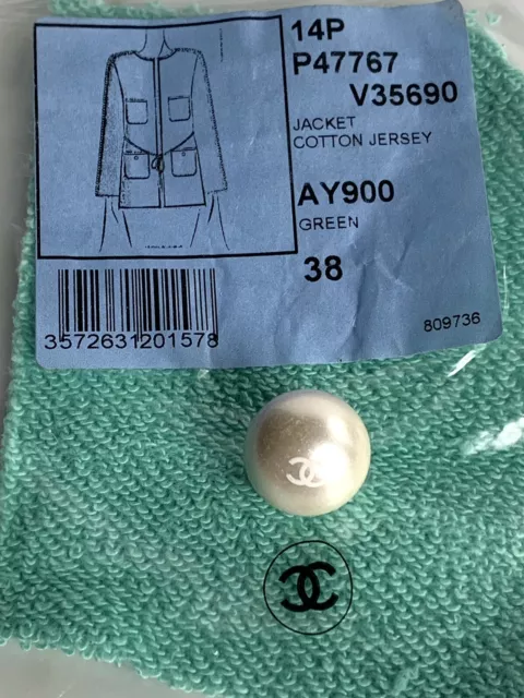 Chanel Faux Pearl Cc Jacket Button 2014 Spring  W/ Fabric Swatch New 14P 2