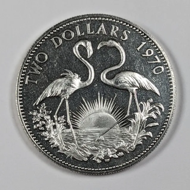 1970 Bahama Islands 2 Dollars .925 Silver .8862 Ounce UNC