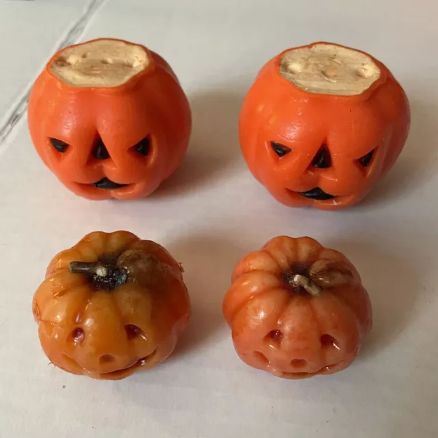 Vtg Halloween Pumpkin Candles Gurley Lot Of 4 Jack O Lanterns Spooky Decor