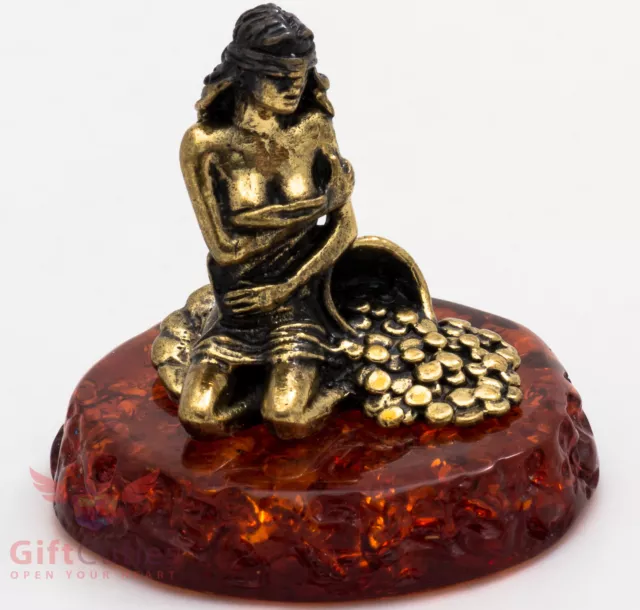 Solid Brass Amber Figurine of Goddess Fortuna Lady fortune & luck IronWork