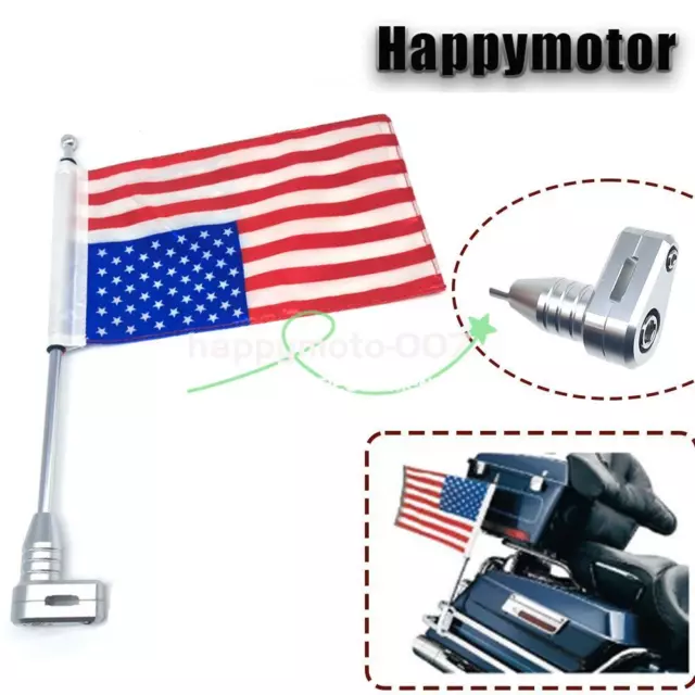 Motorcycle American USA Flag Pole Rear Luggage Rack Mount Chrome Fit For Honda