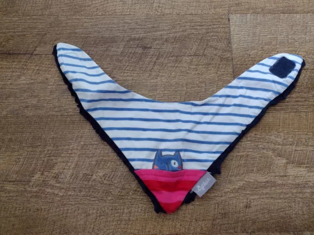 Dreiecktuch Halstuch weiß/blau gestreift mit Motiv, Innenseite gemustert,