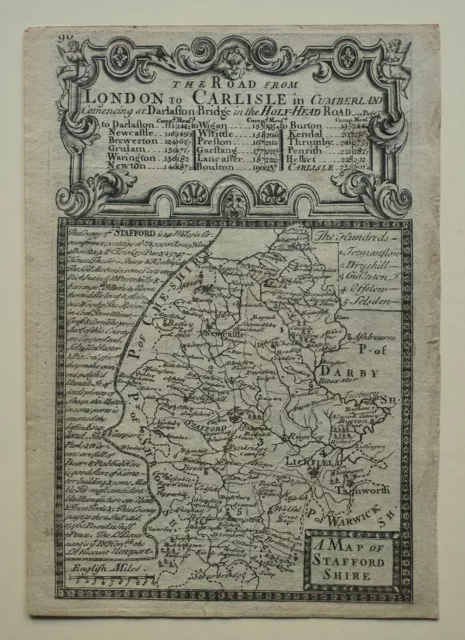 Owen and Bowen Original County Map of Staffordshire and Strip Road Map; ca 1720