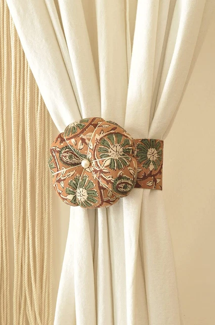 Beautiful Cotton Solid Printed Curtain Tieback Brown Set of 2 Pcs 15 Inch