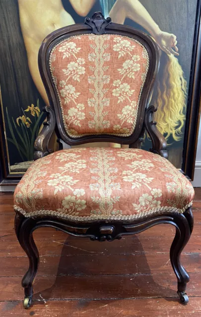 Ladies French Empire Sewing Chair With Elegant Floral Upholstery 2