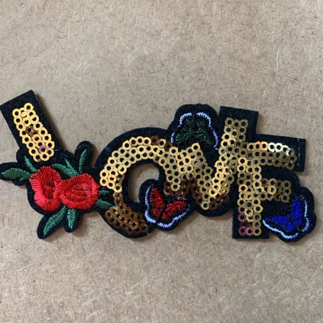 1pc Love Embroidered Patch Cloth Iron On Applique craft sewing sequin #1233