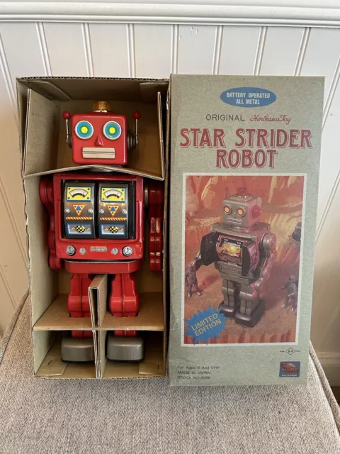 Vintage Star Strider Robot Red Battery Operated Tin Toy Made in Japan Horikawa