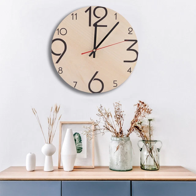 VINTAGE ARABIC NUMERALS Round Wood Wall Analog Clock For Home Office ...