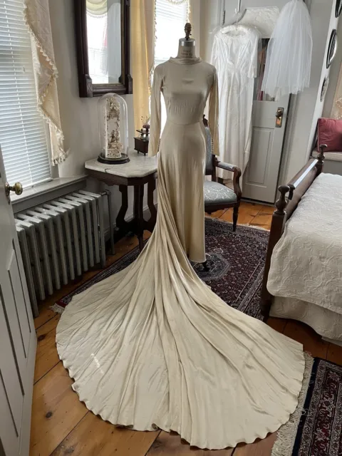 Vintage Wedding Dress, Silk Charmeuse 1930s