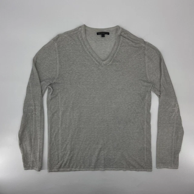 John Varvatos Shirt Men Large Gray Lightweight V-Neck Casual Long Sleeve